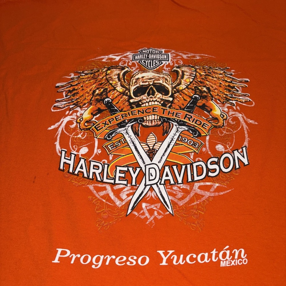 Harley Davidson Progreso Yucatan Mexico Orange Short Sleeve T Shirt Size 2XL